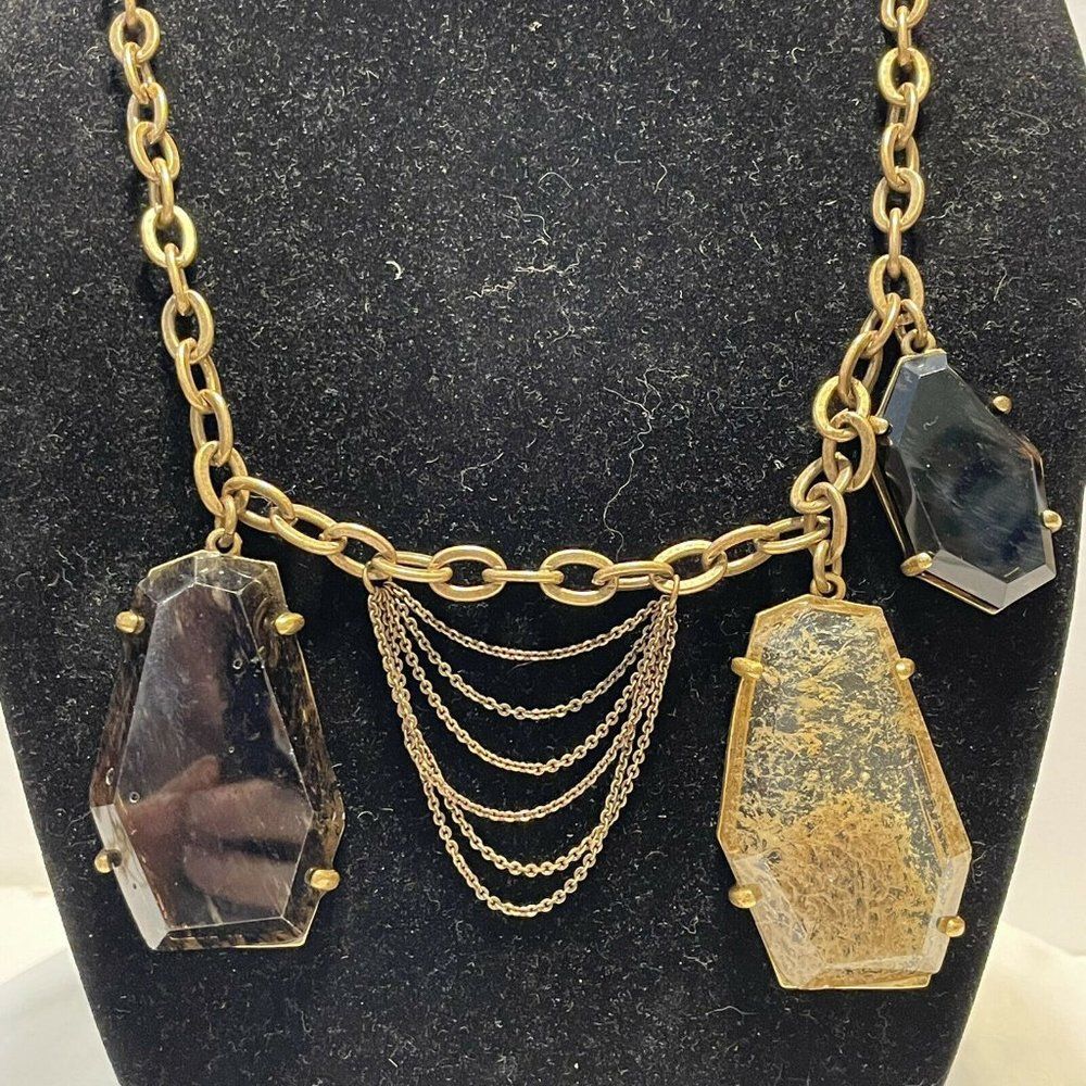ANN TAYLOR Antiqued GOLD ART GLASS necklace 24"